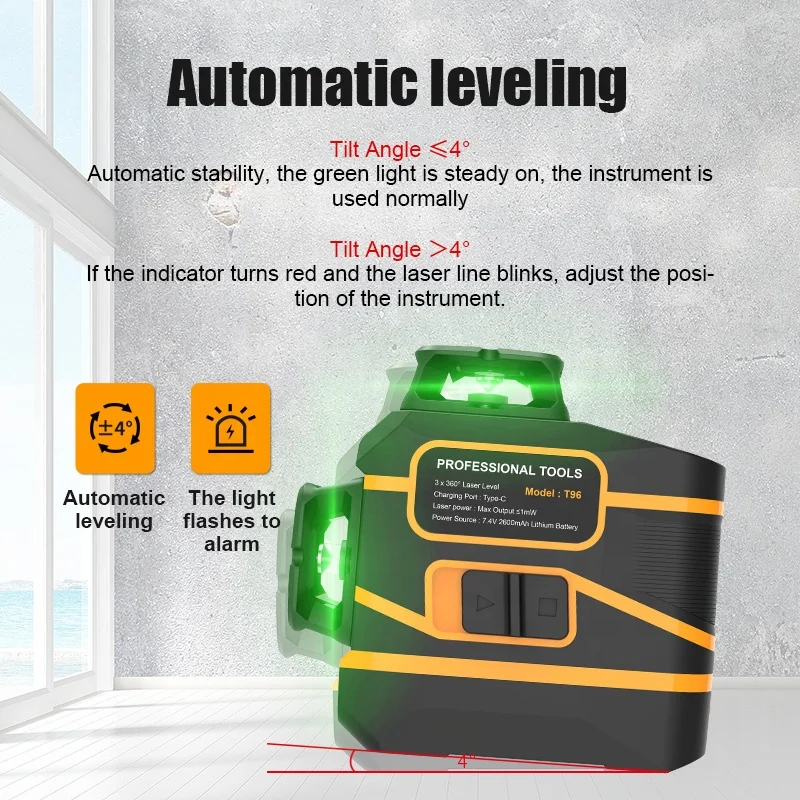 High Quality Degree Laser Level Green Automatic Portable 12 Lines Self-leveling Outdoor Indoor Laser Level