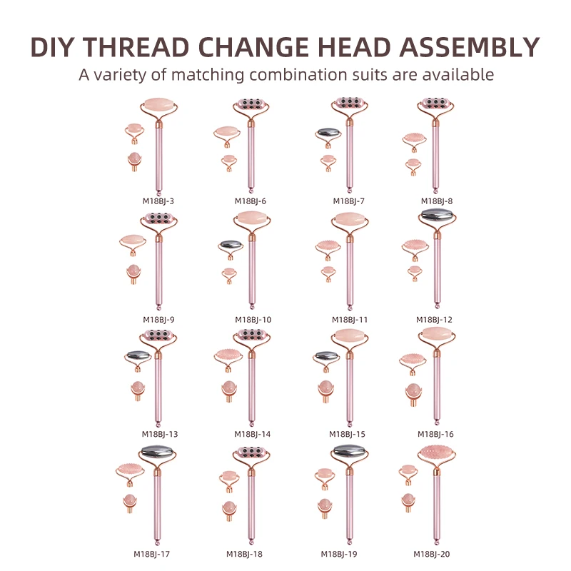 Yingshang 3 in 1 DIY derma beauty germanium face roller jade facial roller 3 in 1 Head Changing roller Set