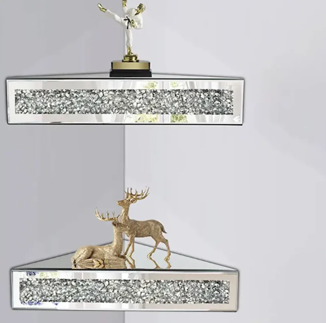 FOSUN Floating Wall Shelf Mirrored Glamorous Crushed Diamond Crystals Wall Rack Glass Display Ledge of Trophy and Photo Frame