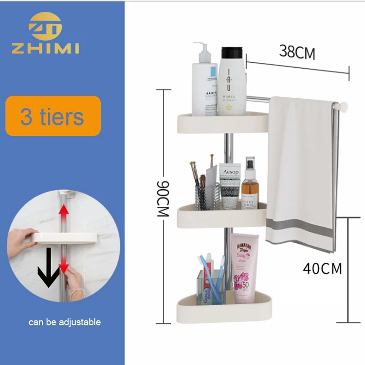 Adjustable Metal Corner Bathroom Towel Rack Shampoo Holder Soap Rack