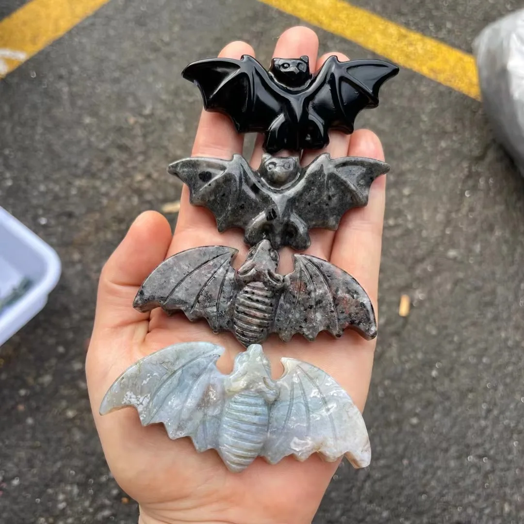 Natural Crystal Carved Bat healing yooperlite bat quartz crystals obsidian bats for Halloween Decoration