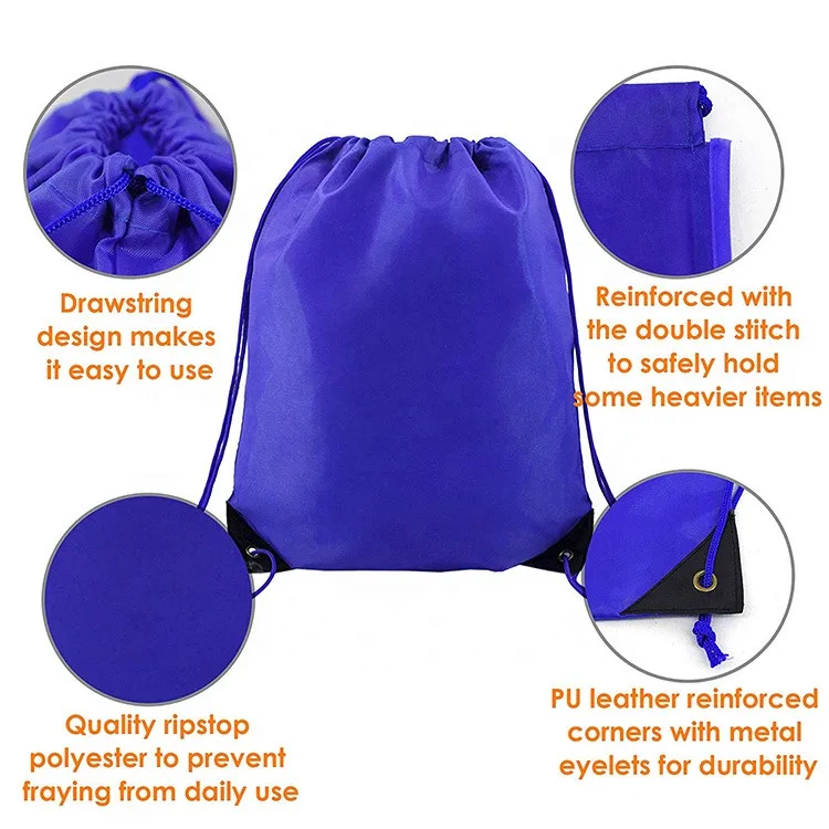 Nylon customizable black drawstring bags polyester drawstring with zipper bag