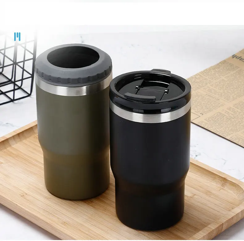 Custom 4 in 1 stainless steel beer bottle cooler insulator 14oz cola can vacuum 2 lids yeticooler wine cooler