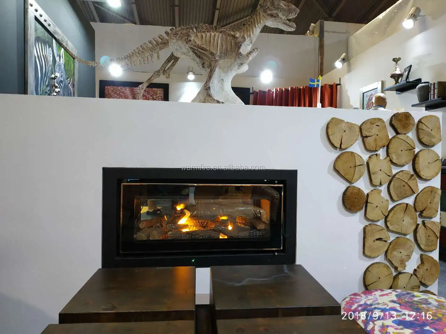 Warmfire Morden Design Double Door Big Glass Wood Fireplace Insert Stove