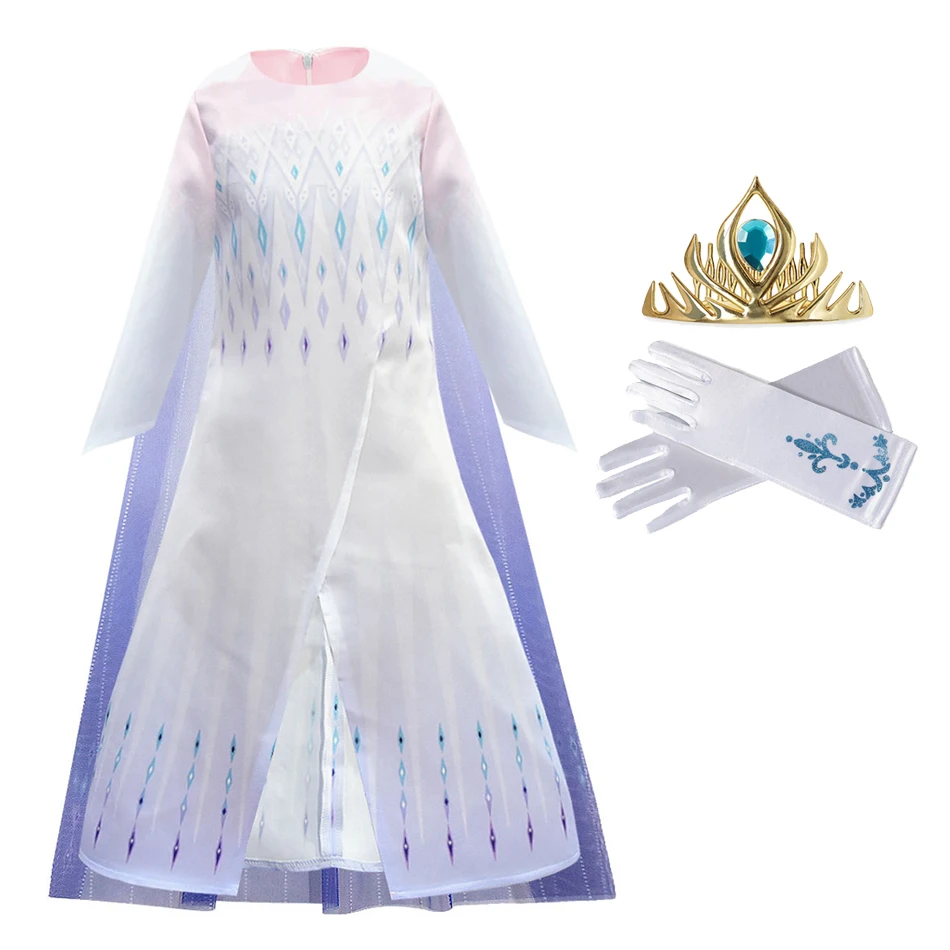 
Snow Queen 2 White Girls Elsa 2 Dress Halloween Costume Children Christmas Gowns Infant Kids Holiday Dress 
