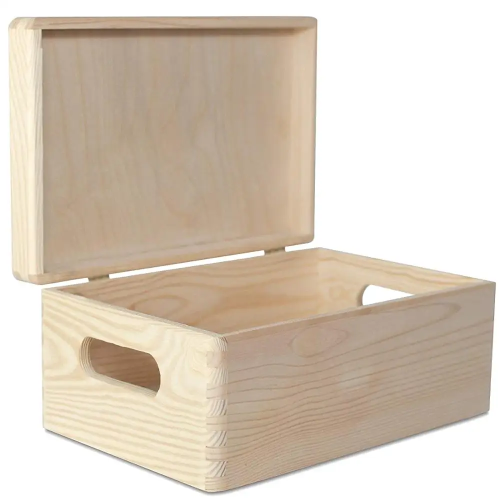 
Large Wooden Box Storage Toy Keepsake Wood Plain with Lid | with Handles | Unpainted Chest Perfect for Documents  (62447738468)