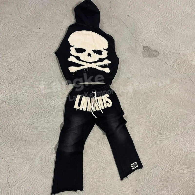 High Quality Tracksuit Manufacturer Men Customize Vintage Cotton Patch Sun Faded Distressed Acid Wash Zip Up Tracksuits for Men