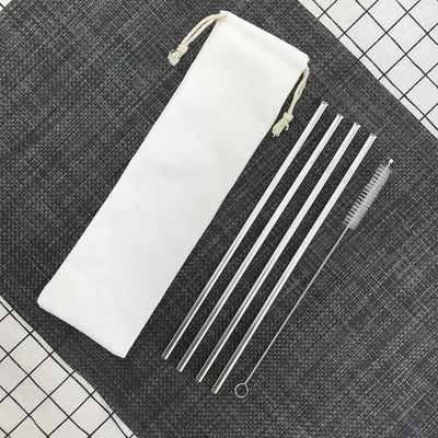 Stainless Steel Drinking Straws set of 4 Food Grade Reusable straws and cleaner brush with pouch