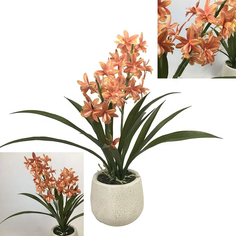 3D натуральная ткань Cymbidium Spray Bonsai искусственные