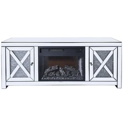 Rectangle crushed sparkly crystal mirrored TV unit stand cabinet with electric fire for sale