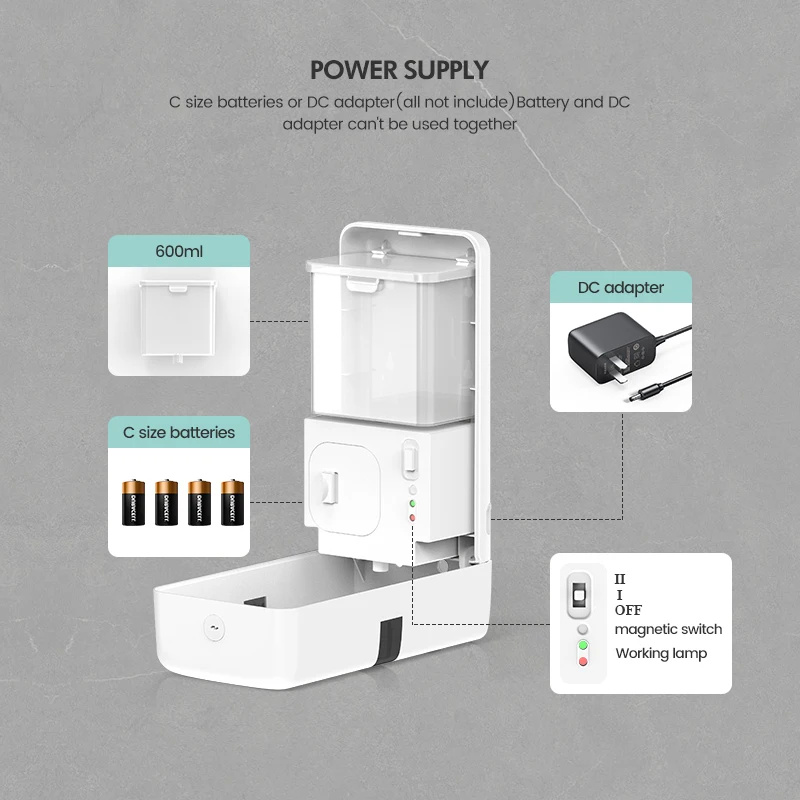 600ml Automatic Soap Dispenser Sturdy Practical Wall-Mounted Made ABS Plastic Factory Direct Sales OEM/ODM Logo Printing