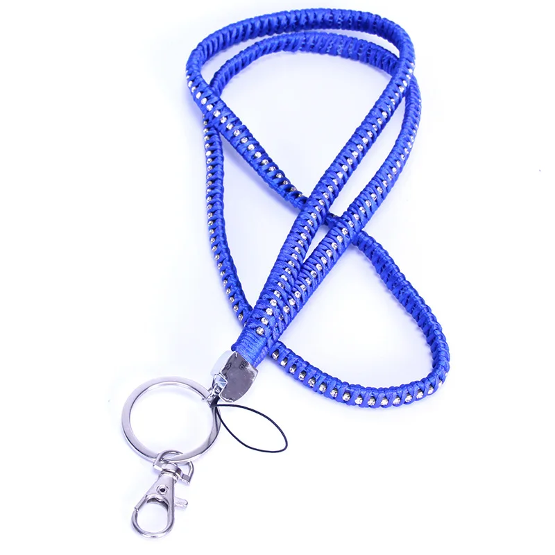 Wholesale Crystal flash diamond mobile phone hanging rope rhinestone woven lanyard In Stock