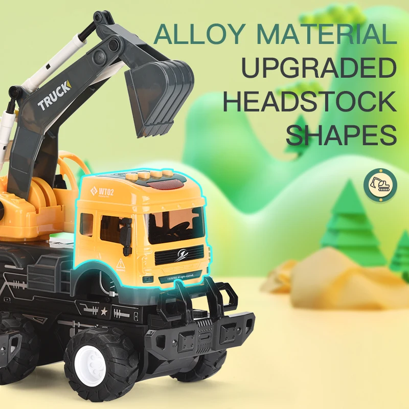 1:48 yellow mini dump truck toy construction truck excavators toy truck collision deformation with Light and music