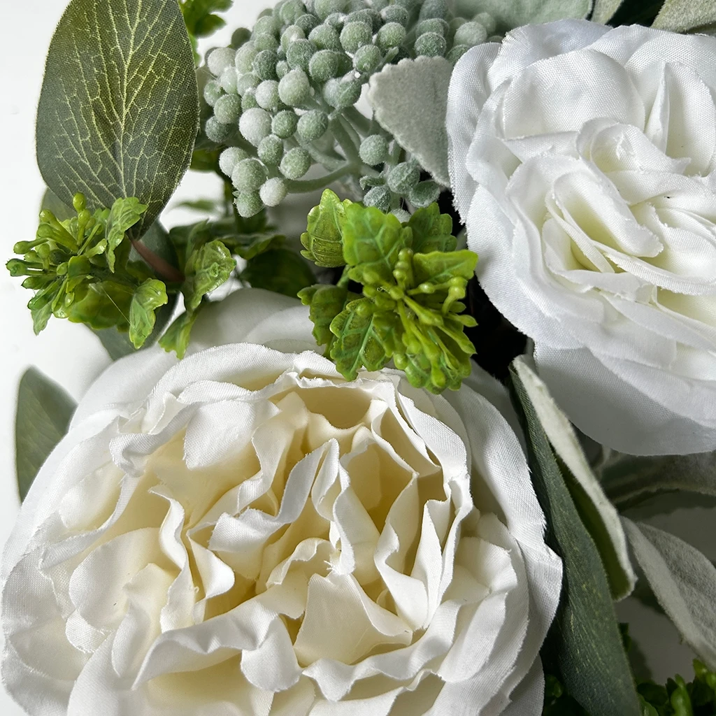 22 INCH Artificial eucalyptus white peony wreaths spring wholesale  sales plastic leaves wreath