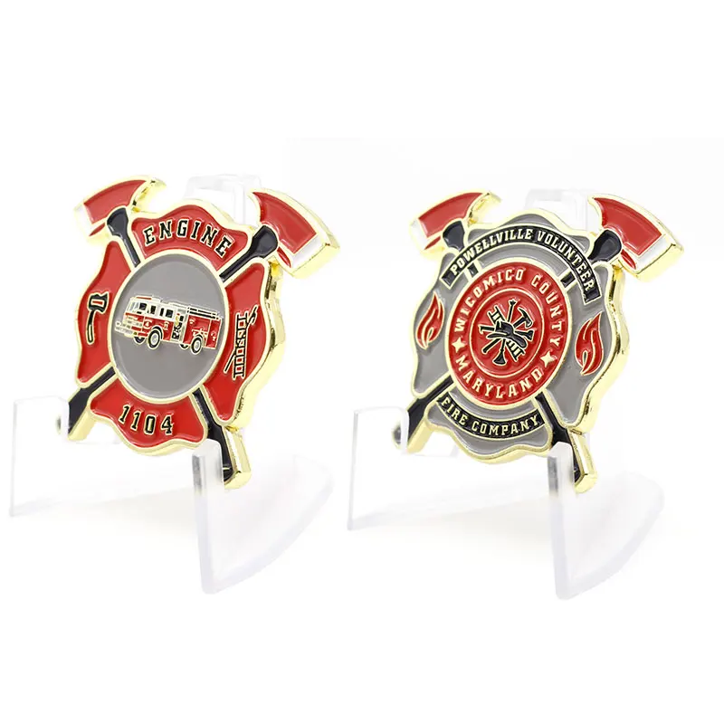 High quality custom brass metal enamel firefighter gift souvenir firefighting fireman challenge coin