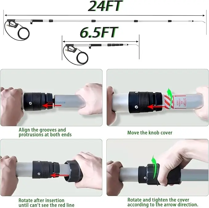 24ft Pressure Washer Extension Wand Cleaner Heavy Duty Telescopic Power Washer Wand Spray Gun Extension Pole Lance