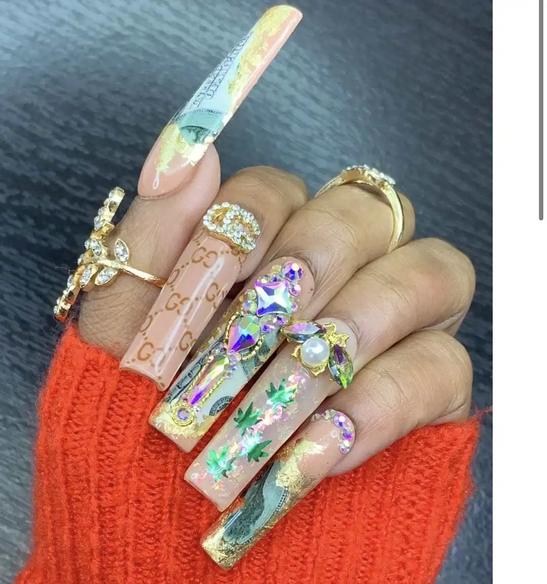 Custom Artificial Fingernails 3D Luxury Crystal Rhinestone Diamond Hand Made Press On nails Tips Faux Ongles