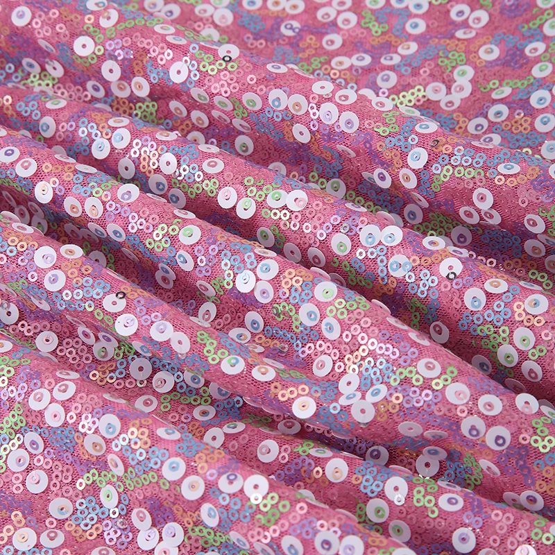 Wholesale Colorful Sequin Fabric Double Layer 3mm+9mm Mesh Mix Sequin Fabric