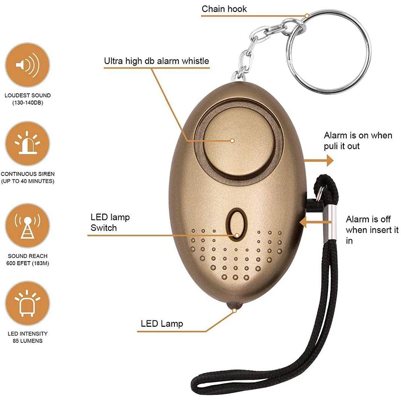 
China Supplier Factory Price 140dB Personal Anti-Attack Safety Keychain Alarm SOS Personal Alarms for Children with Led Light 