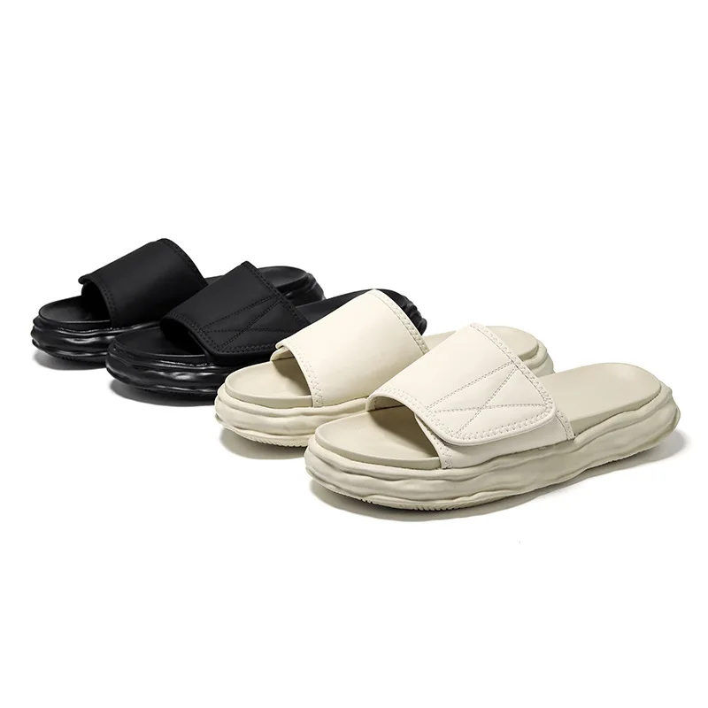 slipper new genuine mens leather slippers and sandals mens fashion slippers black