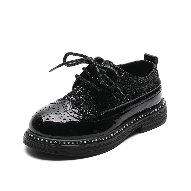 2024 Spring Summer Boys Leather Shoes New Primary School Soft Shoes Students Black English Wind Performance Light Feature Girls
