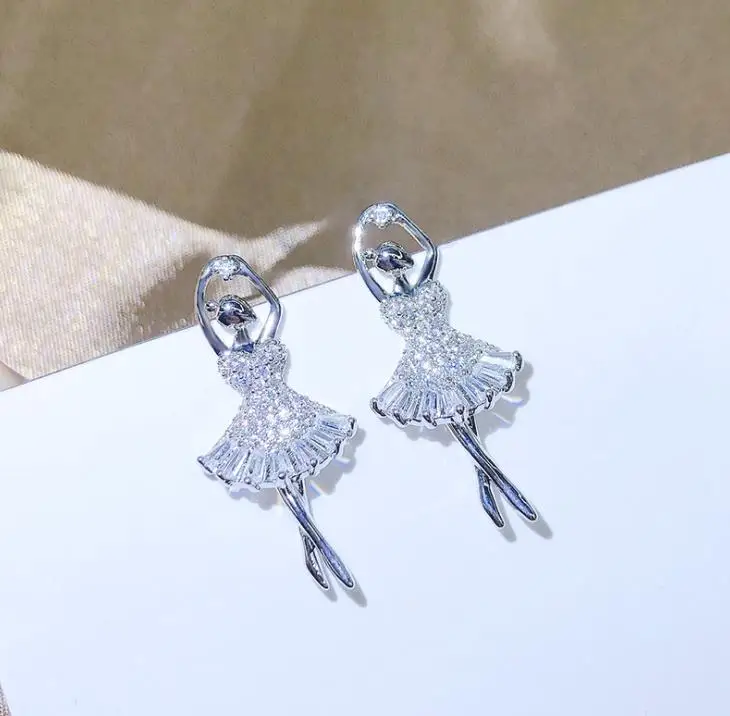 Ballet Girl Earrings White Stone  Earrings Colorful Dancing Girl Earrings