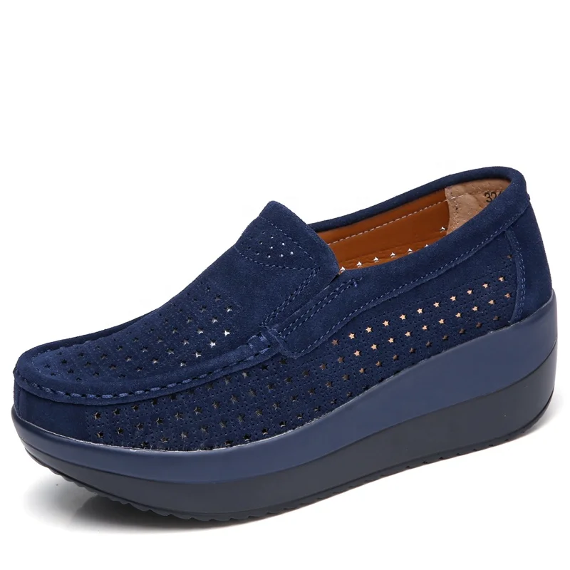 
women flat platform loafers shoes suede leather casual Wedges shoes slip on flats Moccasin shoes ladies 