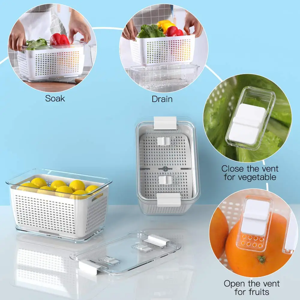 Vegetable Containers for Fridge Container Fruit Storage Organizer 3 Pack BPA-Free Fridge Organize plastic crisper box set