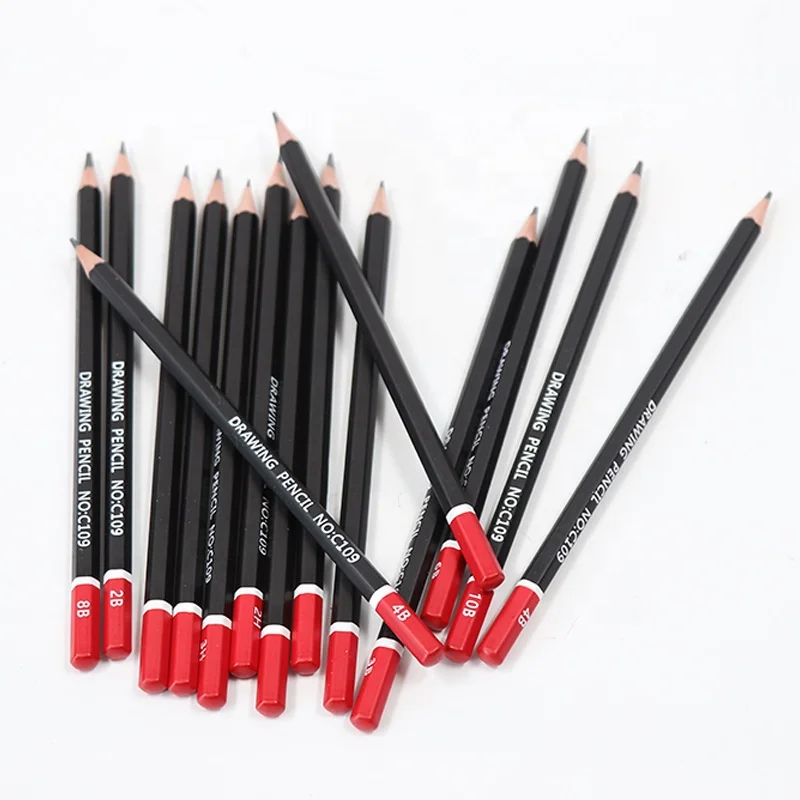 Professional Drawing Stationery Wood Material Sketching Pencil Set Black Tin Box Office & School Wooden Pencil