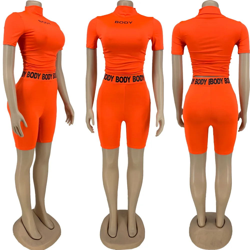 Custom Logo Track Suit Women Solid Color Shirts And Shorts Set Yoga Wear Two Piece Set Athletic Jogger Suit Biker Shorts Outfits