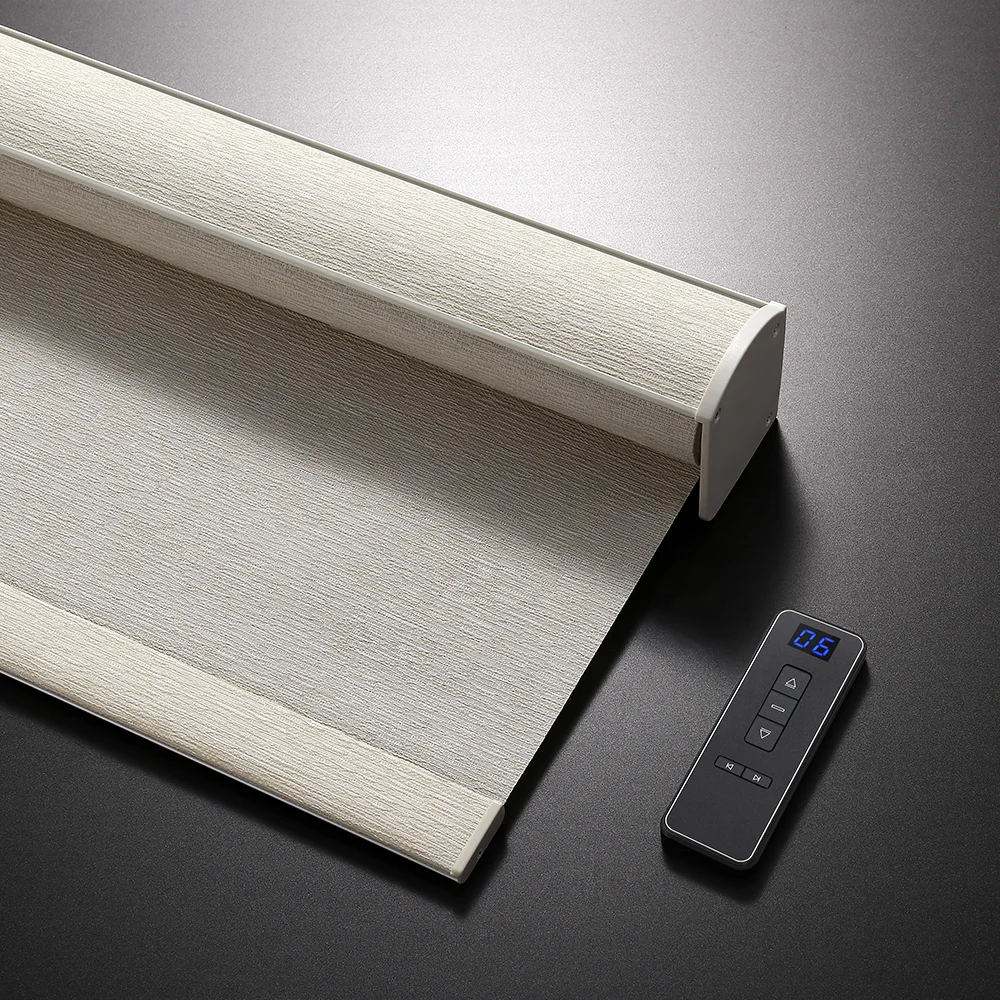 Smart Motorized Roller Blinds Cordless Vison Automatic Window Blinds Blackout Double Electric Roller Blinds