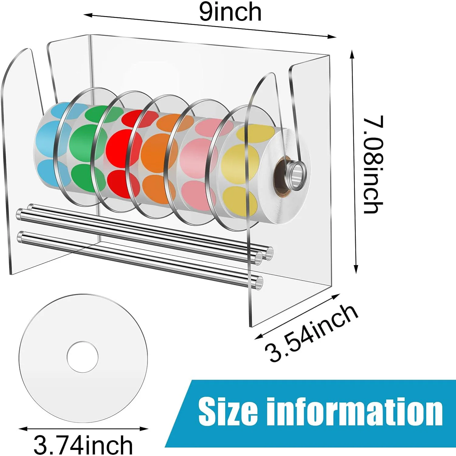 6 Disks Adjustable Label Dispenser Acrylic Tape Sticker Dispenser Clear Label Sticker Roll Holder Stand