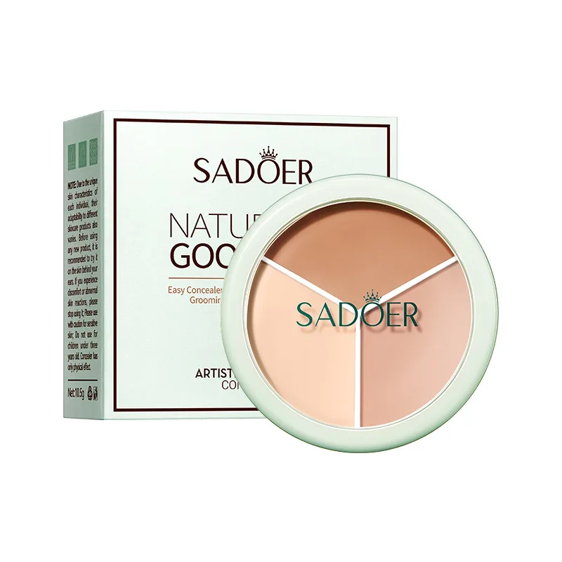 Sadoer 3-color Concealer Palette Full Coverage Dark Circles Acne Pores Cream Face Concealer For Cosmetics