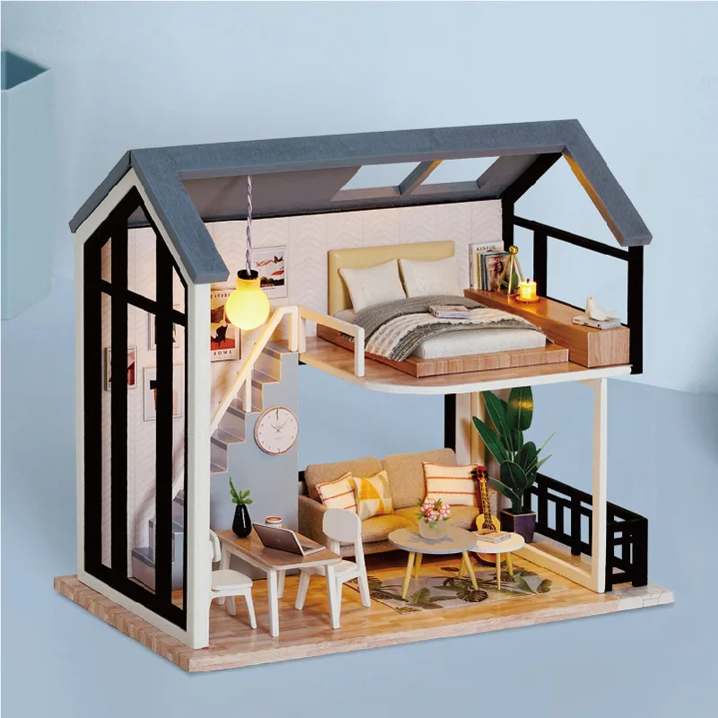Doll House Wooden Blocks Miniature Warm Romantic Dollhouse Model Building Kit Toys