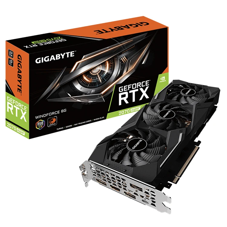 GIGABYTE GeForce RTX2070 SUPER WINDFORCE 8G Used Graphics Card with 1770MHz Core Clock 8GB GDDR6 256-bit Memory Interface