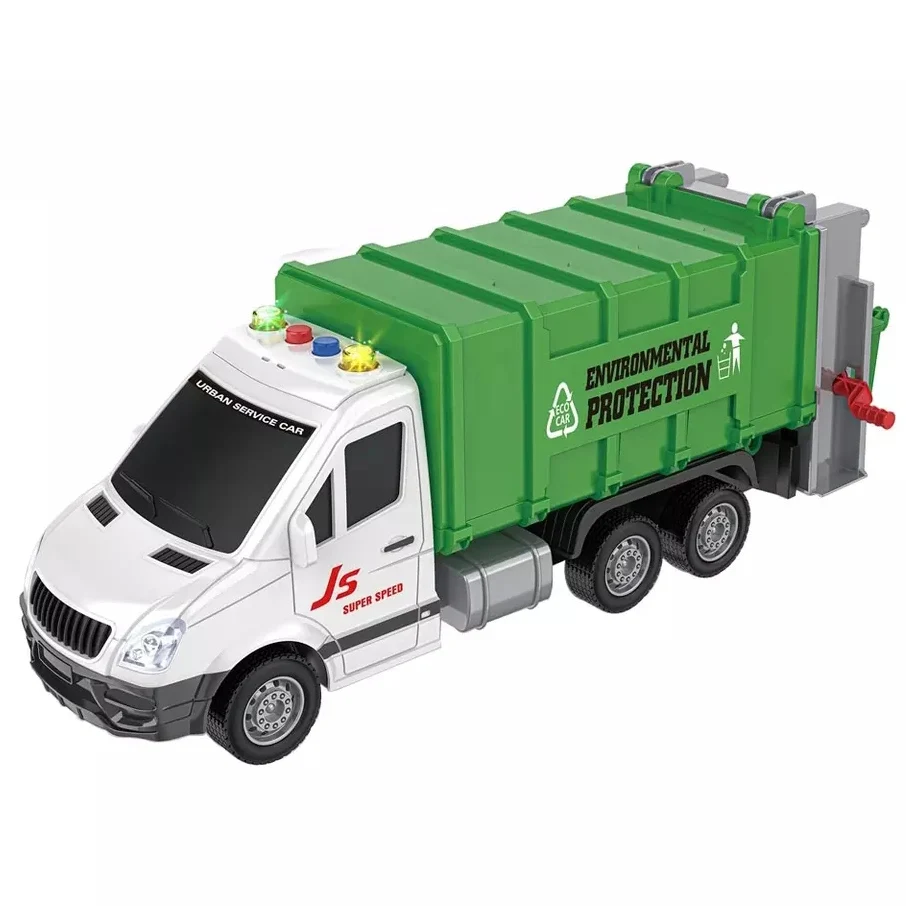 Музыкальный легкий функциональный пластиковый инерционный 1:16 городской грузовик, санитарные игрушки, мусоровоз, игрушка