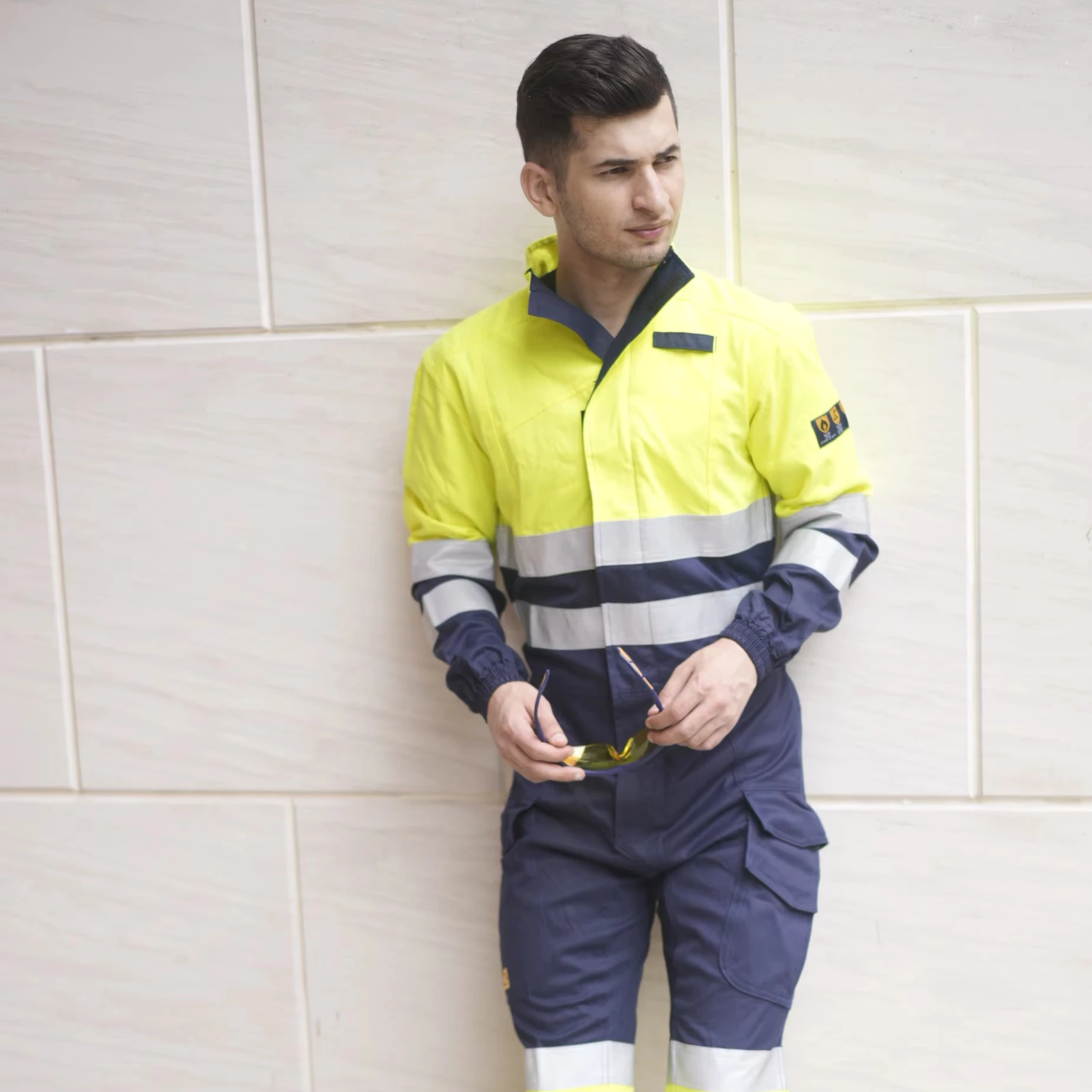 OEM HI VI огнестойкая одежда комбинезон желтый и синий со светоотражающей лентой для мужчин