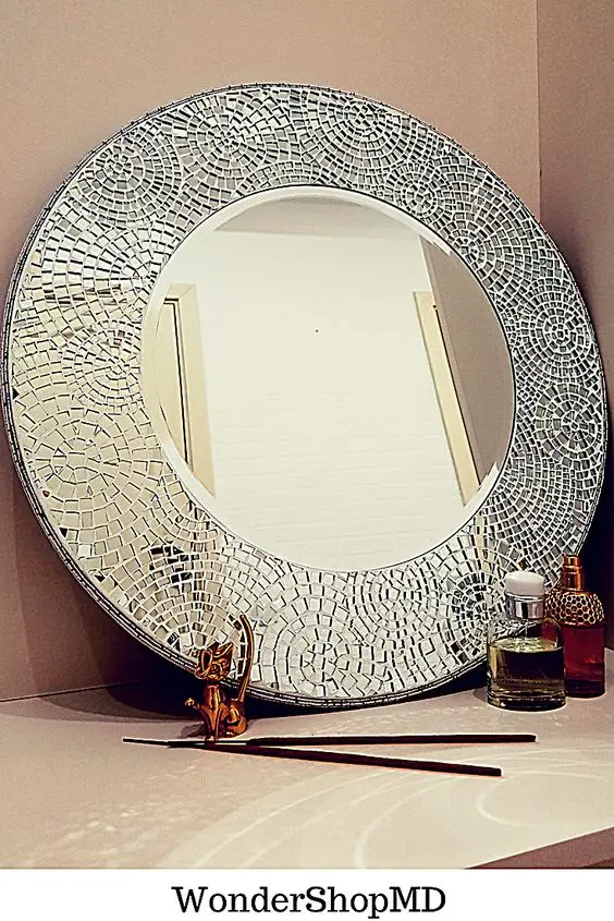 YIXIN high quality Exquisite Crackle Square Shape Mosaic Glass Mirror Glass Bathroom Mirror cosmetic mirror Glass