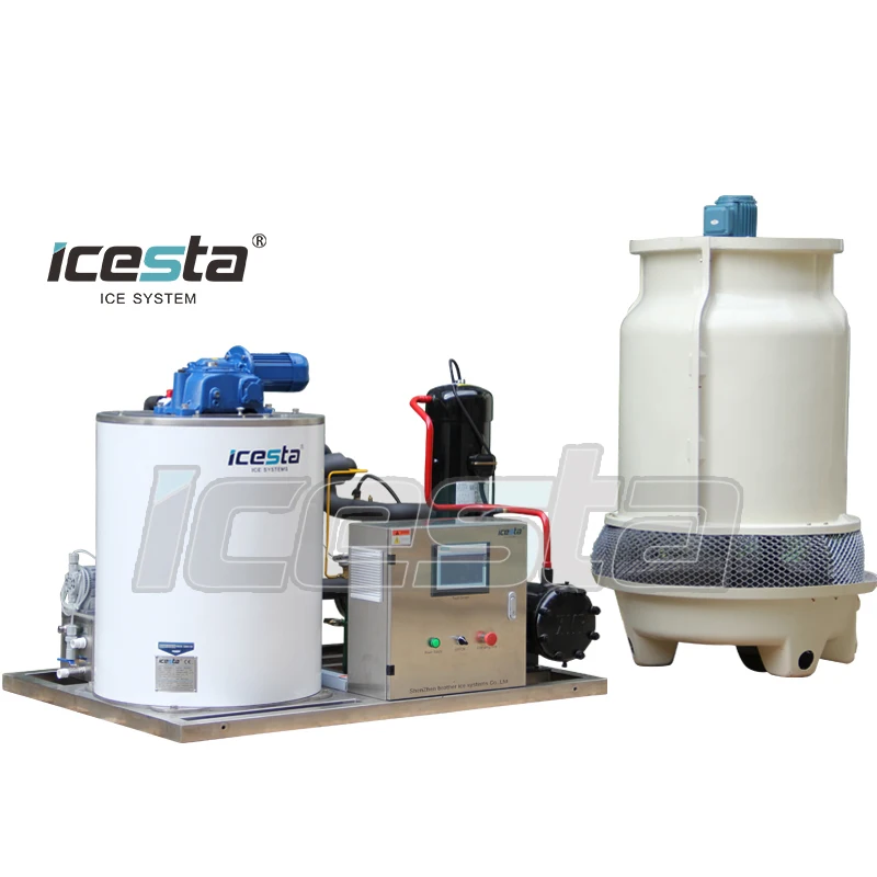 ICESTA High Quality stainless steel  300kg 500kg 1 2 3 5 10 Ton flake ice machine For food grade