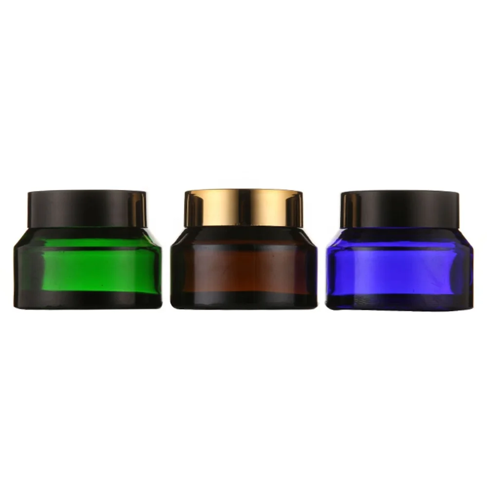 Luxury empty glass cosmetic jars 10ml 15ml 100ml packaging face cream black green with lids container custom fancy