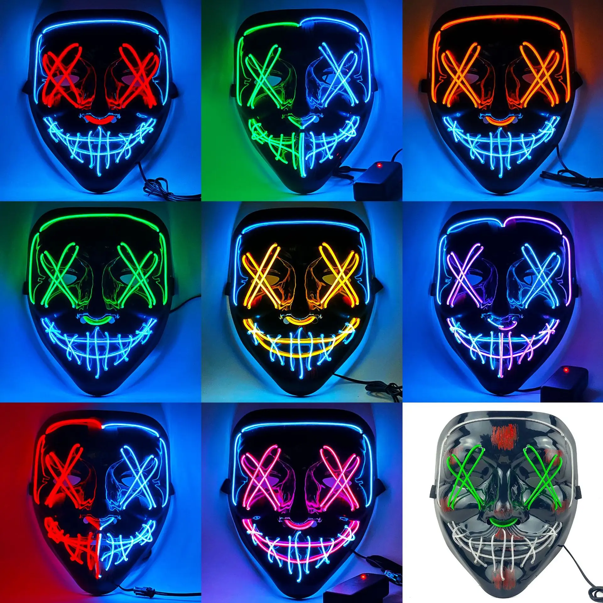 New Design Halloween Glow Mask EL Light Black V-shaped Hateful Ghost Face LED Party Ball Props LED Mask