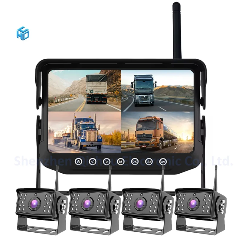 7 inches 2.4G Digital Signal Wireless Camera System 4 Channel IP68  Waterproof Metal Monitor for Heavy Duty Truck Bus Lorry