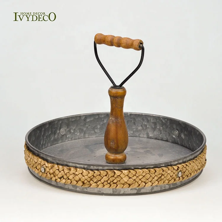  IVYDECO деревенские оцинкованные металлические круглые одноуровневые сервировочные лотки с центральной