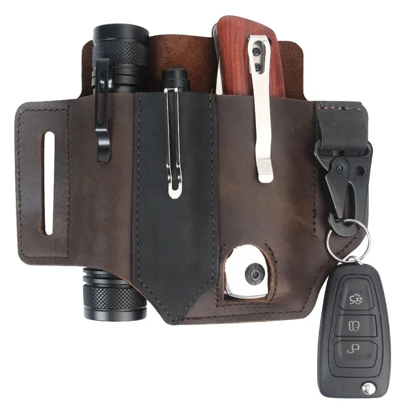 Shenzhen Qingjiang  EDC tool sheath Tactical Multifunctional PU Leather Belt Bags with Chick buckle at stock