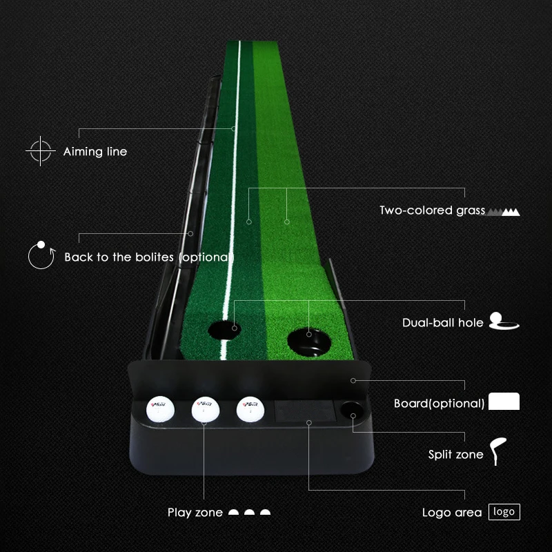 Hot Selling Wood Golf Training Aids Putting Practice Mat Indoor Outdoor Golf Putting Trainer With Golf Ball Auto Return Track