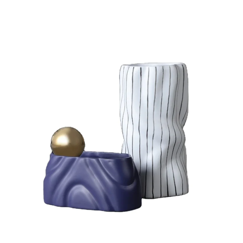 Nordic creative modern wind resin ornaments blue gold ball home decoration wave resin living room office decoration ornaments