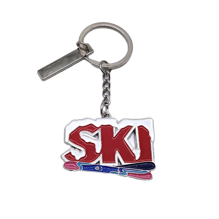 Custom logo metal snow mountain snowboard ski souvenirs keychain