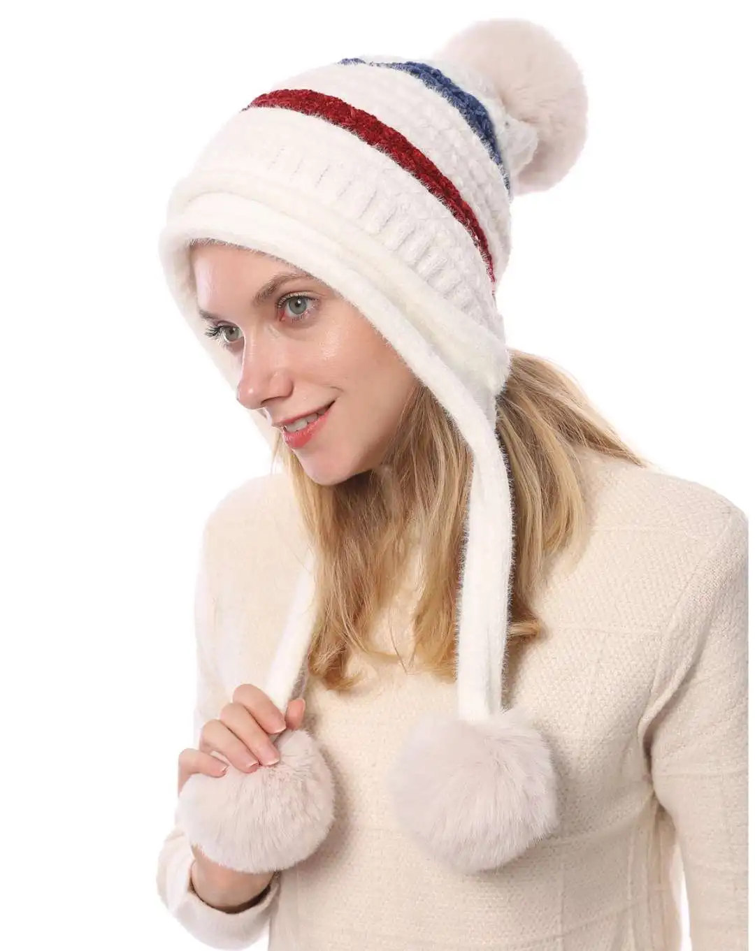 
New fashion wholesale Warm Knitted Winter chenille beanie cap with ball 
