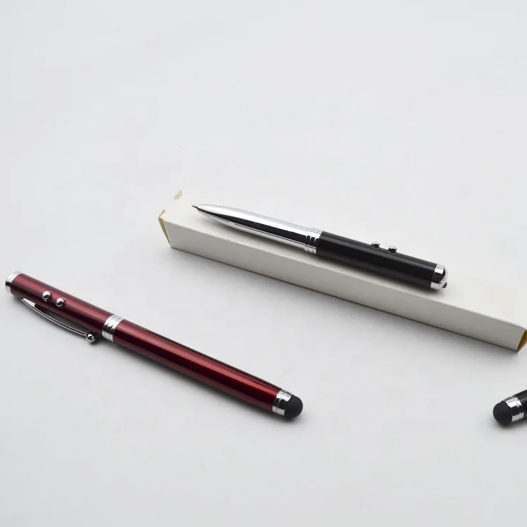 Popular sale multi functional metal light screen stylus promotion laser ball pen with box sets