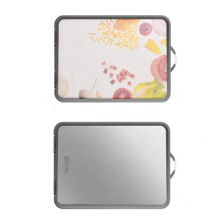 Double Sided Plastic and Metal 304 Stainless Steel Vegetable Meat 2 in 1 Chopping Board